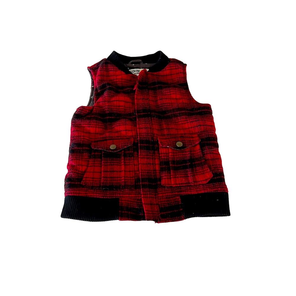 Osh Kosh Quilted Outerwear Black Red Buffalo Plaid Puffer Vest Size Youth 4